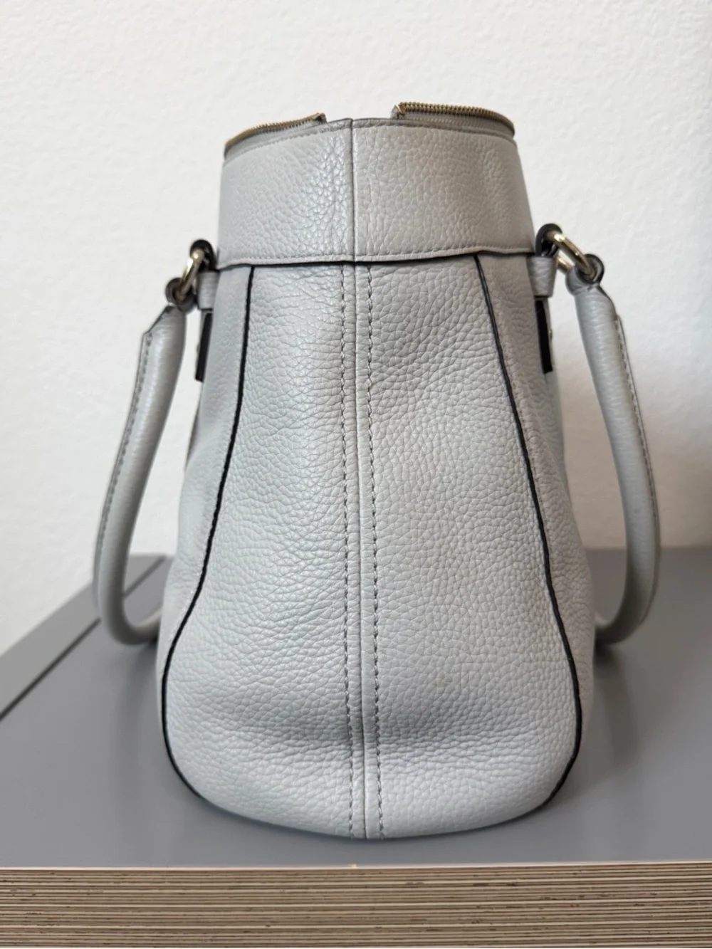 Kate Spade Teegan Berkshire Road Dove Gray Pebbled Leather Satchel Tote.